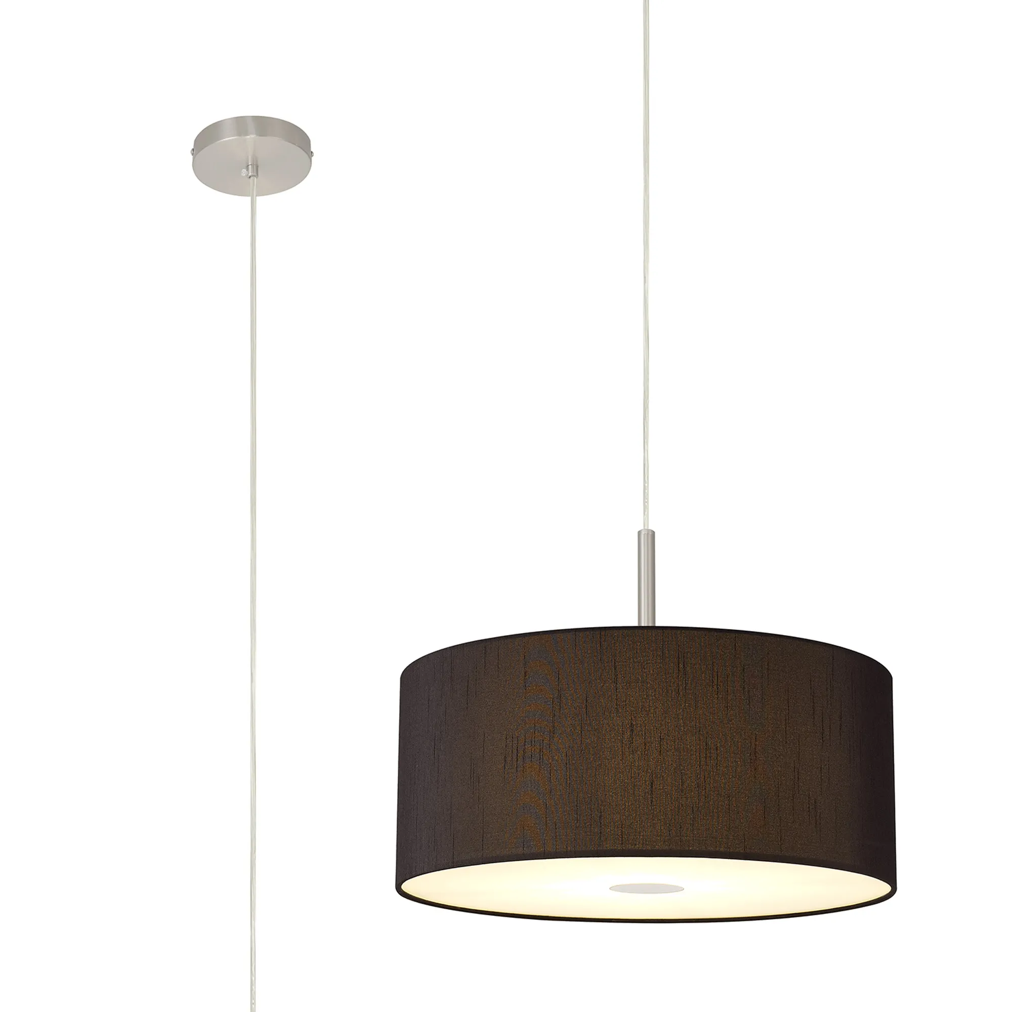 DK0301  Baymont 40cm Pendant 1 Light Satin Nickel, Black, Frosted Diffuser